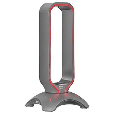 Mars Gaming MHHX, Soporte para Auriculares con Iluminación RGB Flow, HUB con 2 Puertos USB 2.0, Diseño Vertical Compacto, Base Antideslizante y Curvatura Protectora, Grafito