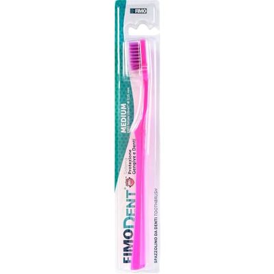 Fimodent Brosse à dents Medium avec système de protection des gencives et des dents - Équipée de poils 1509 UltraX de dureté moyenne, doux pour les gencives et l'émail - Couleur Rose