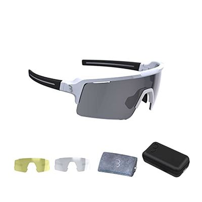 BBB Cycling Unisex vuxen cykel sportglasögon moderna stora glas Grilamid MTB vägcykel grus kvinnor och män vit Fuse BSG-65, matt vit, en storlek