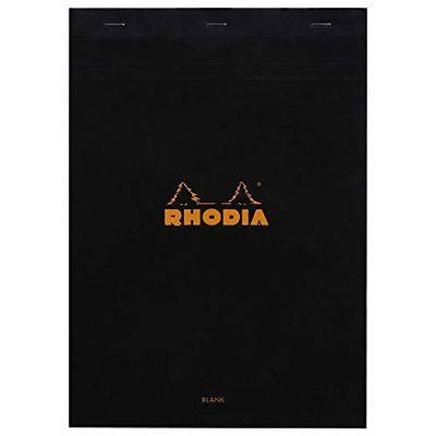 RHODIA 180009C - Stapled Notepad N°18 Black - A4 - 80 Detachable Sheets - Plain White Clairefontaine Paper 80 g/m - Soft, Resistant and Waterproof Coated Card Cover - Basics