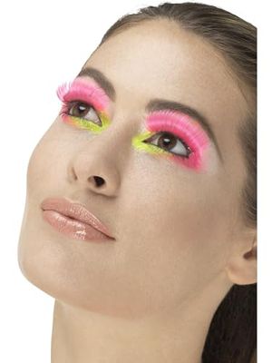 Smiffys Cils de fête années 80, rose fluo, contient de la colle