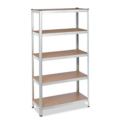 Relaxdays Heavy Duty Shelving Unit, 180x90x40 cm, Max. Load 875 kg, 5 Shelves, Garage Storage, Galvanised Steel, Silver
