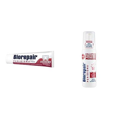 Biorepair, Peribioma Dentifricio Advanced per i Problemi Gengivali + Mousse Collutorio, per Igiene Orale, Colluttorio per Gengive Infiammate