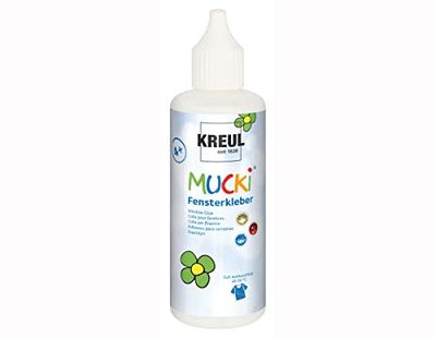 KREUL 42801 - Colle pour fenêtres Mucki, flacon de 80 ml, sans solvant, inodore, lavable, convient pour coller des décorations et des bricolages sur les fenêtres