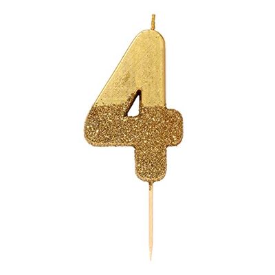 Talking Tables Gouden glitter nummer 4 verjaardagskaars Taarttopper decoratie Mooi, sprankelend voor kinderen, volwassenen, 40e verjaardagsfeestje, hoogte 8cm, 3", goud/glitter