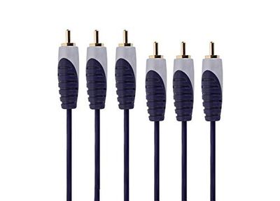 Cinch-kabel voor thuisbioscoop, dvd, videocamera's en apparaten met stereo-audio en composietvideo, 3 cinch-stekker (mannelijk naar stekker) met 24 karaat (2 microfoons), 1 m