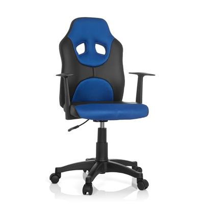 hjh OFFICE 670800 kinderdraaistoel KID GAME AL, kunstleer, zwart/blauw, kinderbureaustoel stoel met armleuning, in hoogte verstelbaar