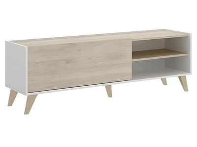 DeKit Ness tv-module laag, spaanplaat, wit/natuurlijk, glanzend.