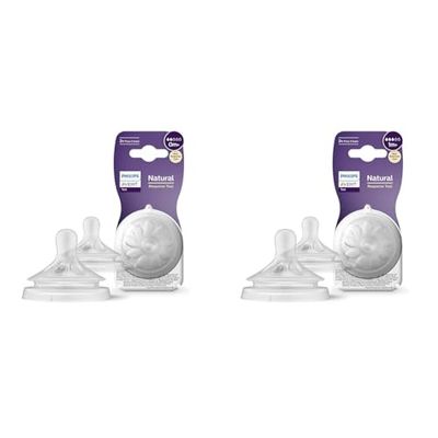 Philips Avent Lot de 2 tétines pour biberon à Réponse Naturelle 0% BPA & Avent Lot de 2 tétines pour biberon à Réponse Naturelle 0% BPA, Débit 2 pour Bébé de 0 mois + (modèle SCY962/02)