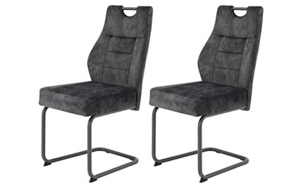 Hela Tische, Linda Lot De 2 Chaises Luge Pour Salle À Manger, Microfibre Anthracite, Armature En Tube Rond Et Noir, Assise Confortable Avec Panier À Ressorts, Charge Max. 140 kg