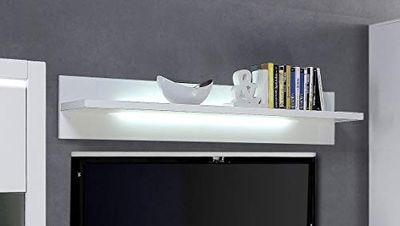 MJC Forte L-Light Étagère Murale, matériau en Bois, Blanc Brillant, 26 x 140 x 24 cm