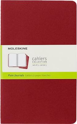 Moleskine Set de 3 cahiers pages blanches Grand format Couverture souple 13 x 21 Rouge
