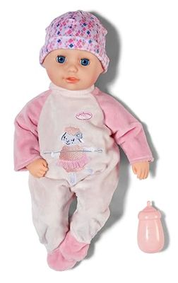 Baby Annabell Anna Rose, soft 36cm baby doll with fabric body, with pink romper and sleeping eyes, incl. bottle