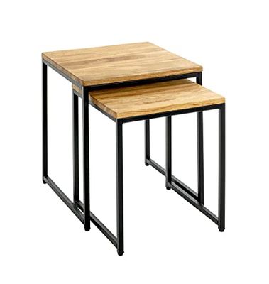 HAKU Möbel Sidobord set om 2 ek, svart, Massivt trä, metall - Storlek: B 33/38 cm x H 41/46 cm x D 33/38 cm, Stil: Modern
