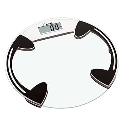 Escali B180RC Báscula de Baño con Plataforma de Cristal, Báscula de Baño Digital con Pantalla LCD, Báscula de Peso Corporal, 180 Kg, Transparente/Negro, 32 x 32.4 x 3.3 cm