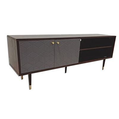 SHIITO - TV-kast – 150 x 40 x 55 cm – model Gaudí – sideboard met 2 laden en centrale plank, MDF, walnoothout, goudkleurig, bruin en grijs