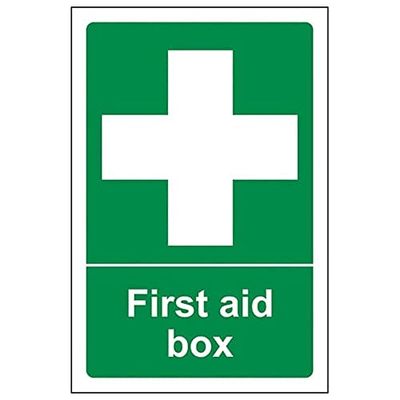 VSafety 31004AN-R "First Aid Box" First Aid General Sign, Rigid Plastic, Portret, 150 mm x 200 mm, Groen