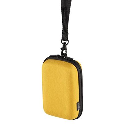 Hama Ambato Camera Case (Small Camera Bag for Compact Cameras 7.5 x 4.5 x 12.5 cm, Hard Case for Hiking, Cycling, Trekking, Hard Case with Belt Loop for Hanging, Carabiner for Backpack) Yellow