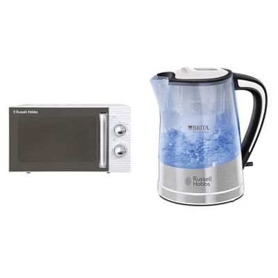 Russell Hobbs RHM1731 INSPIRE White 17 Litre Manual Microwave & Brita Filter Purity 1.5L, Fast boil 3KW Electric Cordless Kettle for cleaner