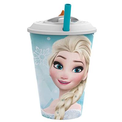 p:os 33876 Frozen Frozen Drinkbeker voor kinderen met rietje, deksel en 3D-motief van Olaf, met ca. 460 ml inhoud, ideaal voor koude dranken