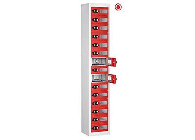 15 Vision Panel Door Tablet Charging Locker, Red, Keypad Lock