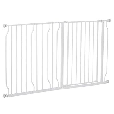 PawHut Dog Gate Wide Stair Gate w/ Door Pressure Fit Pets Barrier for Doorway, Hallway, 76H x 75-145W cm - White