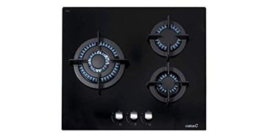 Cata Placa de vidro gás CCI 6021 BK 3 queimadores gás natural injetores de gás utano incluídos largura de 59 cm, cor preta