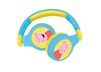 Lexibook - Peppa Pig - 2-in-1-Audio-Kopfhörer mit Bluetooth und Kabel, Stereo, drahtlos, verkabelt, begrenzter Klang, zusammenklappbar, verstellbar, wiederaufladbarer Akku, gelb/blau, HPBT010PP