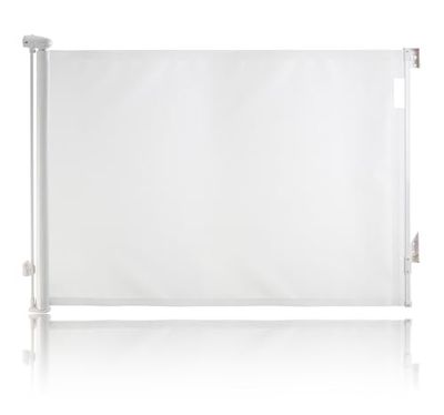 Dreambaby Retractable Safety Stair Gates for Baby, Dog Gate, Extra Wide Mesh Retractable Baby Gate fits up to 140cm, Tall 90cm, 2x EZY-Check Lock Indicators, Hardware Mount. Complies to EN1930, White