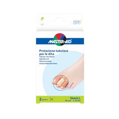 MASTER AID FOOTCARE Dita - Protezione Dita - Protezione Tubolare per le Dita di Piedi e Mani - Lavabile e Riutilizzabile - Formato Small - 1 Confezione da 2 Pezzi - 75mm - Diametro 15mm