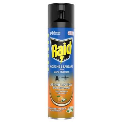 Raid Mosche e Zanzare Spray Fiori d'Arancio Insetticida, Antizanzare e Antimosche, Azione Rapida, 1 Confezione da 400 ml
