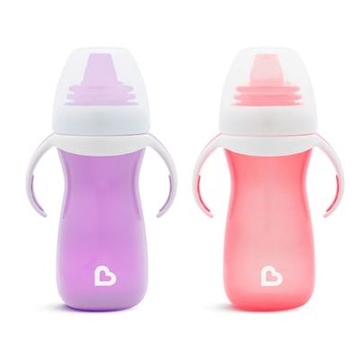 Munchkin Gentle Transition Baby Drinkbeker, Tuitbekers met Handgrepen & Deksels, BPA-Vrije Antilek Beker, Vaatwasserbestendig, Lekvrije Siliconen Kinderbeker voor 4+ Maanden 296ml, 2 Stuks