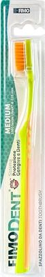 Fimodent Brosse à dents Medium avec système de protection des gencives et des dents - Équipée de poils 1509 UltraX de dureté moyenne, doux pour les gencives et l'émail - Couleur Vert Orange