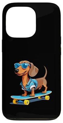 Dachshund on Skateboard in Sunglasses and Denim Vest Case for iPhone 13 Pro