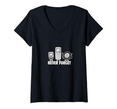 Mujer Never Forget (teléfono abatible, reproductor de CD, mascota digital) Camiseta Cuello V