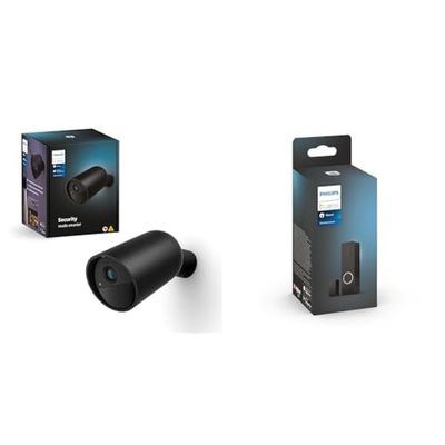 Philips Hue Secure, Telecamera di Sicurezza, HD 1080p, Notifiche Push, per Interni, Nero + Philips Hue Secure, Sensori di Contatto, Installazione Wireless, Montaggio Facile, Nero