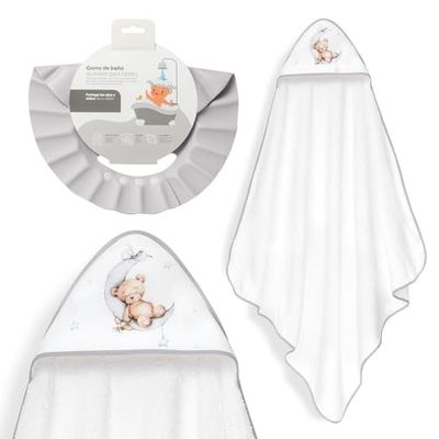 Interbaby - Mantello da bagno per bambini + cappello regolabile | Asciugamano con cappuccio 100% cotone, unisex, morbido, asciugatura rapida, ideale per neonati, neonati e bambini piccoli, design orso