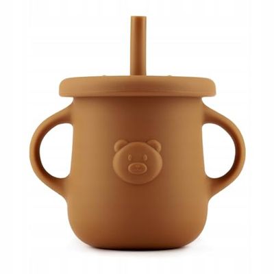 kidnort Siliconen drinkbeker met rietje en handvat voor baby's, 250 ml (Retter Brun)