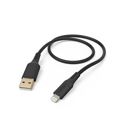 Hama laddningskabel "Flexible" USB A till Lightning, silikon, 1,5 m (iPhone laddkabel, Lightning-kabel, iPhone 14 13 12 11 Pro Max Plus mini SE XS Max XR X 8 7, iPad Pro Air mini, MFI-certifierad)