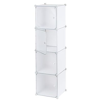 Baroni Home Mobile Componibile Salva Spazio, Organizzatore con Scomparti Impilabili in Plastica per Camera da Letto, Cabina Armadio, Ingresso, Bianco, 4 Scomparti, 37x37x147 cm