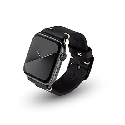 JT Berlin Alex Vintage armband voor Apple Watch 42 mm / 44 mm leren armband [Watch SE, Series 6 / 5 / 4 / 3 / 2 / 1, zacht lederen reserveband, roestvrijstalen sluiting] zwart/zwart (maat S/M)