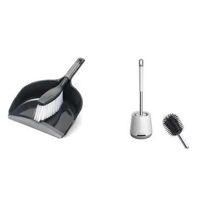 Addis ComfiGrip Dustpan and Brush with Rubber Lip and Dirt-trapping Bristles, Metallic Graphite & Ibergrif M34152 Silicone Toilet Brushes & Holders, Deep Cleaner