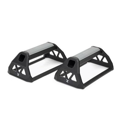 TREXO Maniglie per flessioni di colore nero, 19 x 11 x 8 cm, fondo stabile e antiscivolo, in polipropilene resistente e TPR, migliora l'efficacia dell'allenamento di forza e resistenza push-up