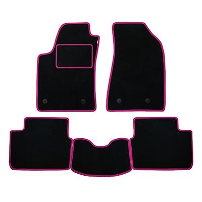Set Tappetini realizzato per VOLKSWAGEN TOUAREG anno dal 2010 al 2018 in Moquette alta qualità con battitacco NERI e Fucsia