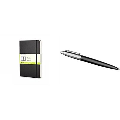 Moleskine Plain Pocket Notebook and Parker Jotter Bond Street CT Ballpoint Pen, Gift Box - Black