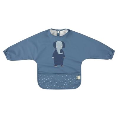 Trixie Long Sleeve Bib - Mrs. Elephant - Mealtime Essential - 6m+ - Waterproof Bib - OEKO-TEX-Certified - Blue