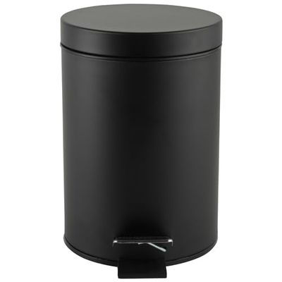 Beldray LA038098BLKFEU7 Bathroom Pedal Bin – Small Round Stainless Steel Sanitary Waste Bin For Bedroom, Office, Kitchen, Toilet, Soft Close Rubbish Bin, Removable 3L Inner Bucket, Carry Handle, Black
