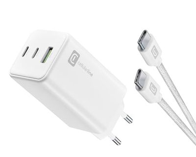 cellularline - Multipower 100W Kit - Caricabatterie da Rete 100W + Cavo USB-C to USB-C 5A da 100cm Incluso - per Smartphone, Tablet e Laptop - Bianco