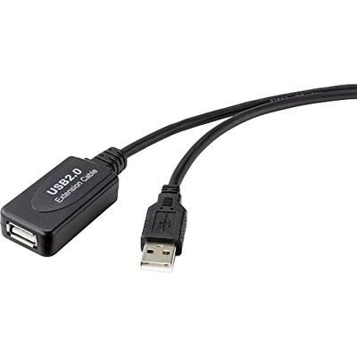 Renkforce Cable USB 2.0 USB-A Macho, USB-A Hembra 10.00m Negro Activo con Amplificador de Señal