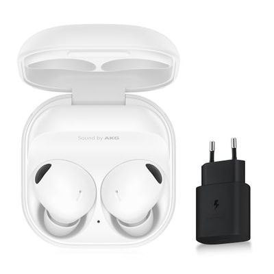 Bundle Samsung Galaxy Buds2 Pro écouteurs sans fil Blanc + chargeur 25 W offert, design ergonomique, réduction active de bruit avancée, son immersif, suppression active de bruit